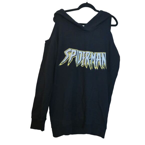 Faith Connexion Open Shoulder Spider Man Hoodie Dress Sweatshirt Size Small New - Picture 10 of 13